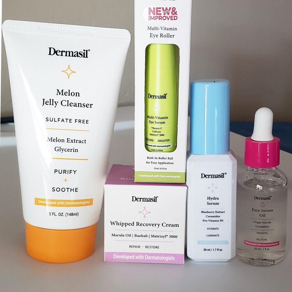 Dermasil Skincare Set Eye Roller Jelly Cleanser Serums Recovery Cream Lot X5 New